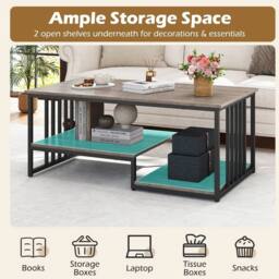 VOGREX Faux Marble 2-Tier Coffee Table w/ Shelf in Grey - thumbnail 5