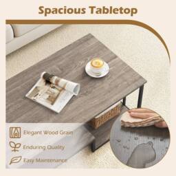 VOGREX Faux Marble 2-Tier Coffee Table w/ Shelf in Grey - thumbnail 4