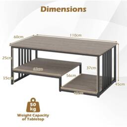VOGREX Faux Marble 2-Tier Coffee Table w/ Shelf in Grey - thumbnail 2
