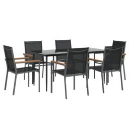 Berkfield Home 7 Piece Garden Dining Set Black Textilene & Steel - thumbnail 3