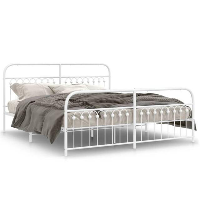 Berkfield Home Metal Bed Frame without Mattress with Footboard White 183x213cm - Size: 183x213 cm - image 1