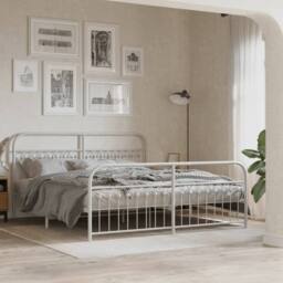 Berkfield Home Metal Bed Frame without Mattress with Footboard White 183x213cm - Size: 183x213 cm - thumbnail 2