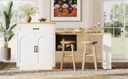 Merax Extendable Kitchen Island Breakfast Dining Table with Wine Rack in White - thumbnail 8