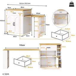 Merax Extendable Kitchen Island Breakfast Dining Table with Wine Rack in White - thumbnail 9