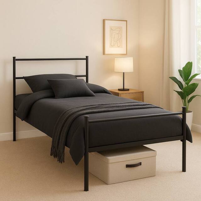 House of Home Single Metal Bed Frame Extra Strong Stylish Modern Bedroom Storage Sturdy Design in Black - image 1