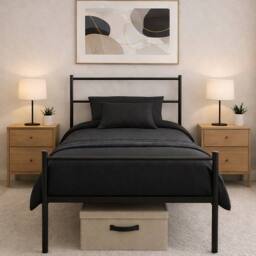 House of Home Single Metal Bed Frame Extra Strong Stylish Modern Bedroom Storage Sturdy Design in Black - thumbnail 7