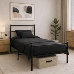 House of Home Single Metal Bed Frame Extra Strong Stylish Modern Bedroom Storage Sturdy Design in Black - thumbnail 8