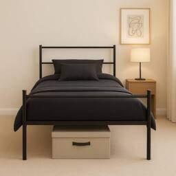 House of Home Single Metal Bed Frame Extra Strong Stylish Modern Bedroom Storage Sturdy Design in Black - thumbnail 2