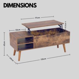 Rafaelo Mobilia Wooden Lift Top Coffee Table With Hidden Storage in Brown - thumbnail 6