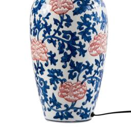 Wyld and Coco Porcelain Table Lamp - Blue Floral Base Linen Shade 65cm in White - thumbnail 6