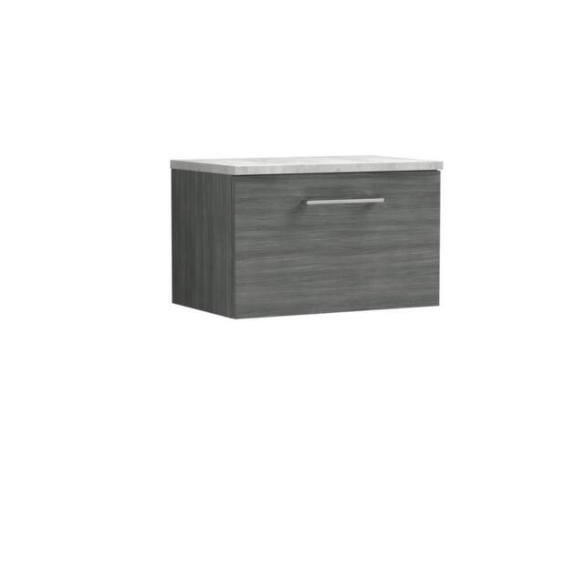 Balterley Level 600mm Wall Hung 1 Drawer, Laminate Worktop Anthracite Woodgrain in Grey - image 1