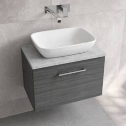 Balterley Level 600mm Wall Hung 1 Drawer, Laminate Worktop Anthracite Woodgrain in Grey - thumbnail 3