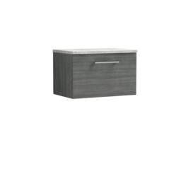Balterley Level 600mm Wall Hung 1 Drawer, Laminate Worktop Anthracite Woodgrain in Grey