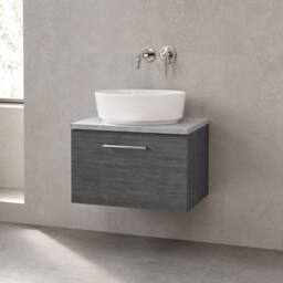 Balterley Level 600mm Wall Hung 1 Drawer, Laminate Worktop Anthracite Woodgrain in Grey - thumbnail 4