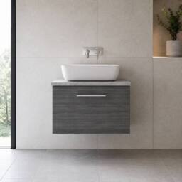 Balterley Level 600mm Wall Hung 1 Drawer, Laminate Worktop Anthracite Woodgrain in Grey - thumbnail 6