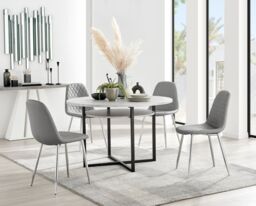 FurnitureboxUK Adley Grey Concrete Effect Round Dining Table & 4 Corona Silver Chairs - thumbnail 1