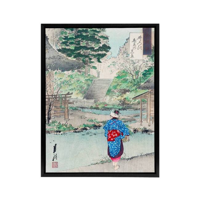 "Artery8 View Of Benten At Inokashira Framed Canvas Wall Art Print Ogata Gekko in Green - Size: W12"" x H16""" - image 1