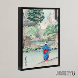 "Artery8 View Of Benten At Inokashira Framed Canvas Wall Art Print Ogata Gekko in Green - Size: W12"" x H16""" - thumbnail 2