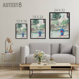"Artery8 View Of Benten At Inokashira Framed Canvas Wall Art Print Ogata Gekko in Green - Size: W12"" x H16""" - thumbnail 4