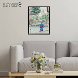 "Artery8 View Of Benten At Inokashira Framed Canvas Wall Art Print Ogata Gekko in Green - Size: W12"" x H16""" - thumbnail 3