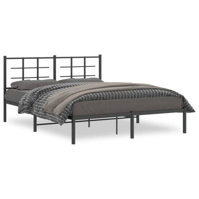 Berkfield Home Metal Bed Frame without Mattress with Headboard Black 150x200cm - Size: 150x200 cm - image 1