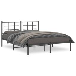 Berkfield Home Metal Bed Frame without Mattress with Headboard Black 150x200cm - Size: 150x200 cm - thumbnail 1