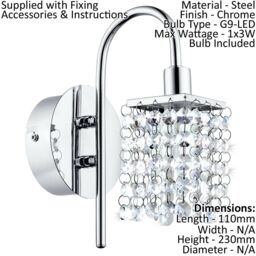 Loops Low Ceiling Light & 2x Matching Wall Lights Chrome & Crystal IP44 Bathroom Lamp - thumbnail 3