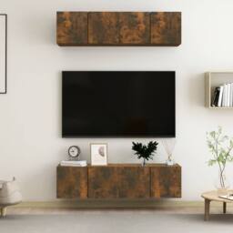 Berkfield Home Wall TV Cabinets 4 pcs Smoked Oak 60x30x30 cm Engineered Wood in Brown - Size: 60 x 30 x 30 cm - thumbnail 2
