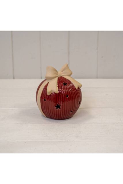 KDMD Large Red Ceramic LED Bauble with Bow Detail. With 6 Hour Timer - image 1
