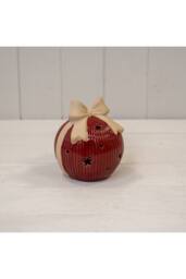 KDMD Large Red Ceramic LED Bauble with Bow Detail. With 6 Hour Timer - thumbnail 2
