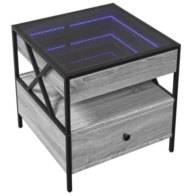 Berkfield Home Decorative Coffee Table with Infinity LED Grey Sonoma 50x50x51 cm - Size: 50 x 50 x 51 cm - image 1