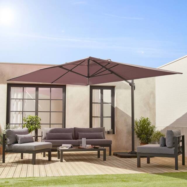 sweeek 3x4m Offset Rectangular Parasol With 50x50cm Weighted Slabs in Brown - Size: 50x50 cm - image 1