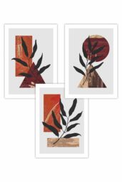 ARTZE Set of 3 Abstract Textured Geometric Art in Red Orange & Gold Art Posters - Size: W30 cm x H42 cm - thumbnail 1