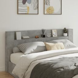 Berkfield Home Headboard Cabinet with LED Concrete Grey 220x16.5x103.5 cm - thumbnail 1