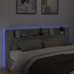 Berkfield Home Headboard Cabinet with LED Concrete Grey 220x16.5x103.5 cm - thumbnail 4
