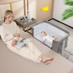 Costway 3-in-1 Baby Bedside Bassinet Crib Height-adjustable Infant Newborn Cot Bed in Grey - thumbnail 3