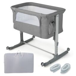 Costway 3-in-1 Baby Bedside Bassinet Crib Height-adjustable Infant Newborn Cot Bed in Grey - thumbnail 4