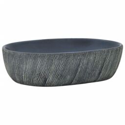 Berkfield Home Countertop Basin Black & Grey Oval 47x33x13 cm Ceramic - Size: 47 x 33 x 13 cm - thumbnail 2