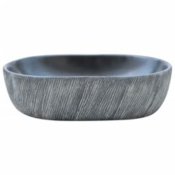 Berkfield Home Countertop Basin Black & Grey Oval 47x33x13 cm Ceramic - Size: 47 x 33 x 13 cm - thumbnail 3