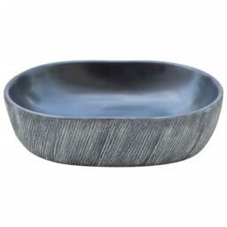 Berkfield Home Countertop Basin Black & Grey Oval 47x33x13 cm Ceramic - Size: 47 x 33 x 13 cm - thumbnail 4
