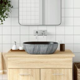 Berkfield Home Countertop Basin Black & Grey Oval 47x33x13 cm Ceramic - Size: 47 x 33 x 13 cm