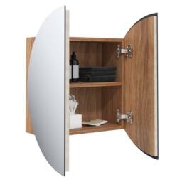 Berkfield Home Bathroom Cabinet with Round Mirror&LED Oak 47x47x17.5 cm in Brown - thumbnail 5