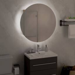 Berkfield Home Bathroom Cabinet with Round Mirror&LED Oak 47x47x17.5 cm in Brown - thumbnail 3