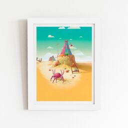 "Warren Reed - Designer Crab On A Beach Holiday Framed Art Print in White - Size: W20"" x H30""" - thumbnail 1