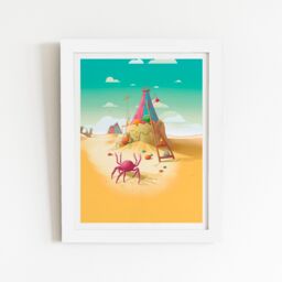 "Warren Reed - Designer Crab On A Beach Holiday Framed Art Print in White - Size: W20"" x H30""" - thumbnail 2