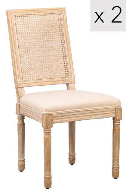 Nordlys Set of 2 Classic Dining Room Chairs Wood Cane Rattan Fabric in Beige - image 1