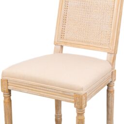 Nordlys Set of 2 Classic Dining Room Chairs Wood Cane Rattan Fabric in Beige - thumbnail 4