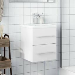 Berkfield Home Bathroom Sink Cabinet with Built-in Basin White - thumbnail 3