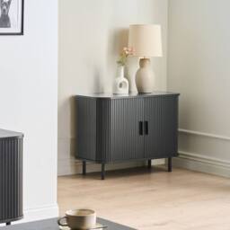 Wyld and Coco Sideboard - Black MDF and Metal Sliding Cabinet W80 x D40 x H60cm - thumbnail 1