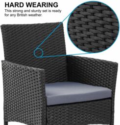MCC Direct Rattan Furniture Garden Table, Chair & Sofa Set Roger in Black - thumbnail 4